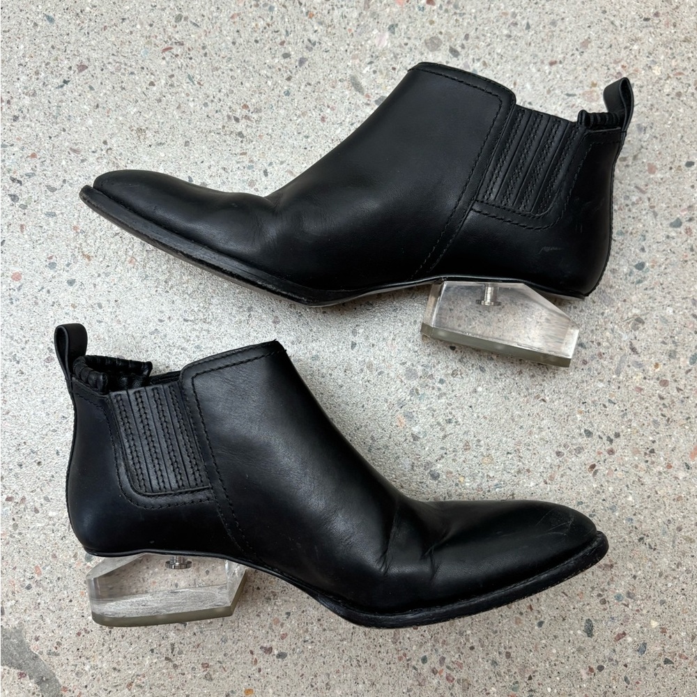 Alexander Wang Black Leather Chelsea Booties with Clear Lucite Heel